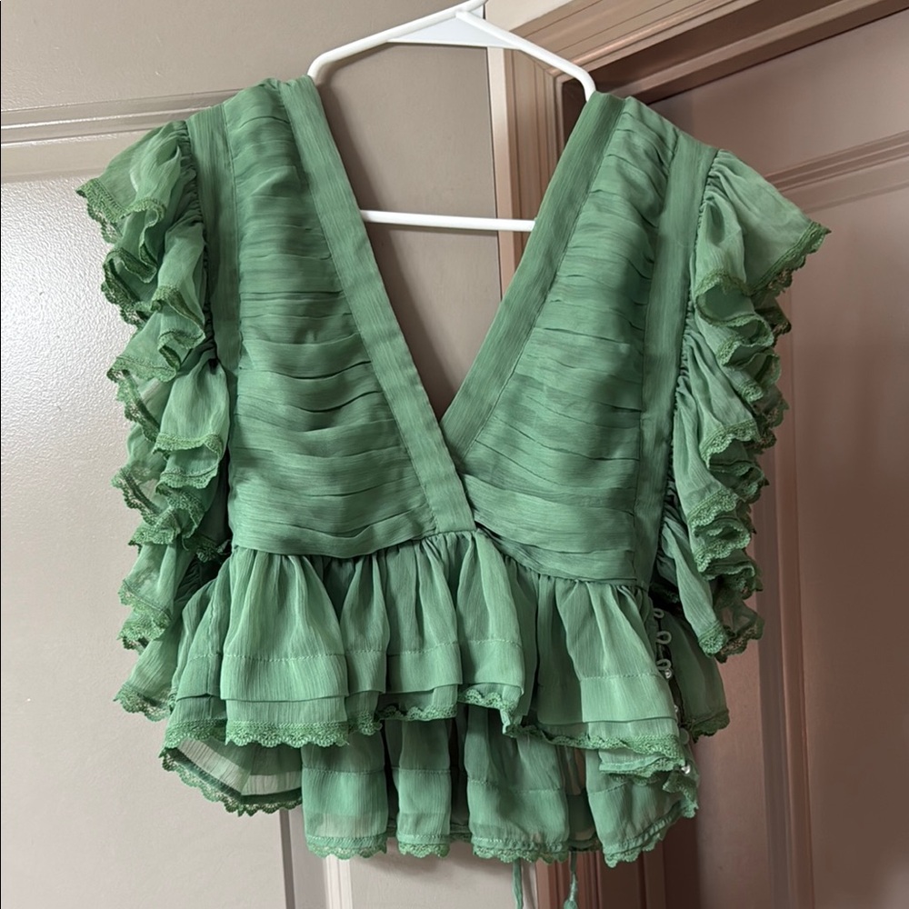 Tularosa Green Ruffled Blouse